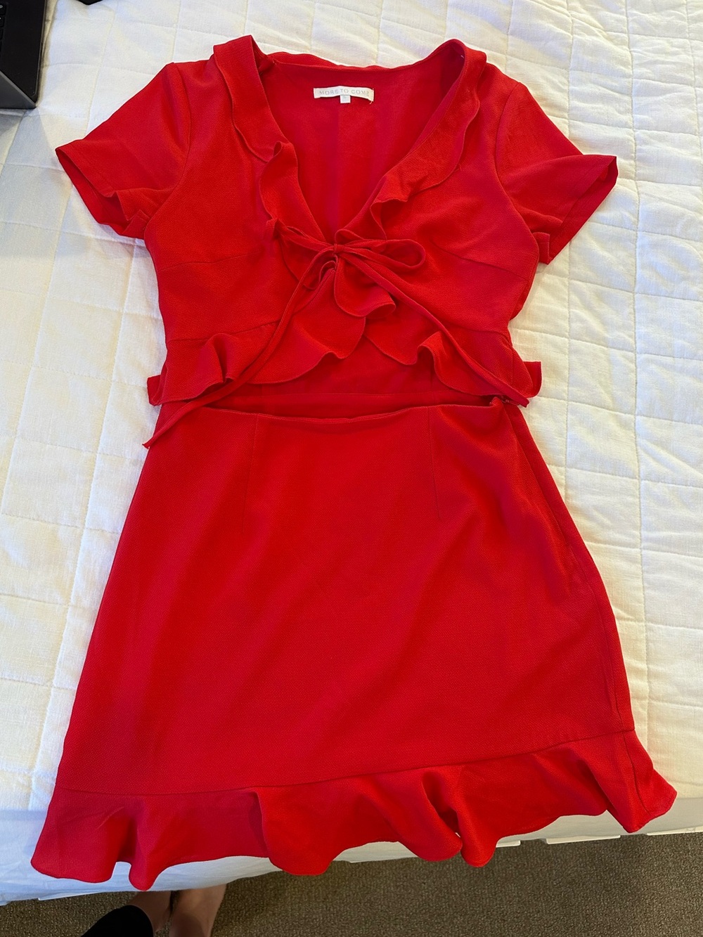 Red Ruffle Tie-Front Mini Dress - Picture 2 of 4